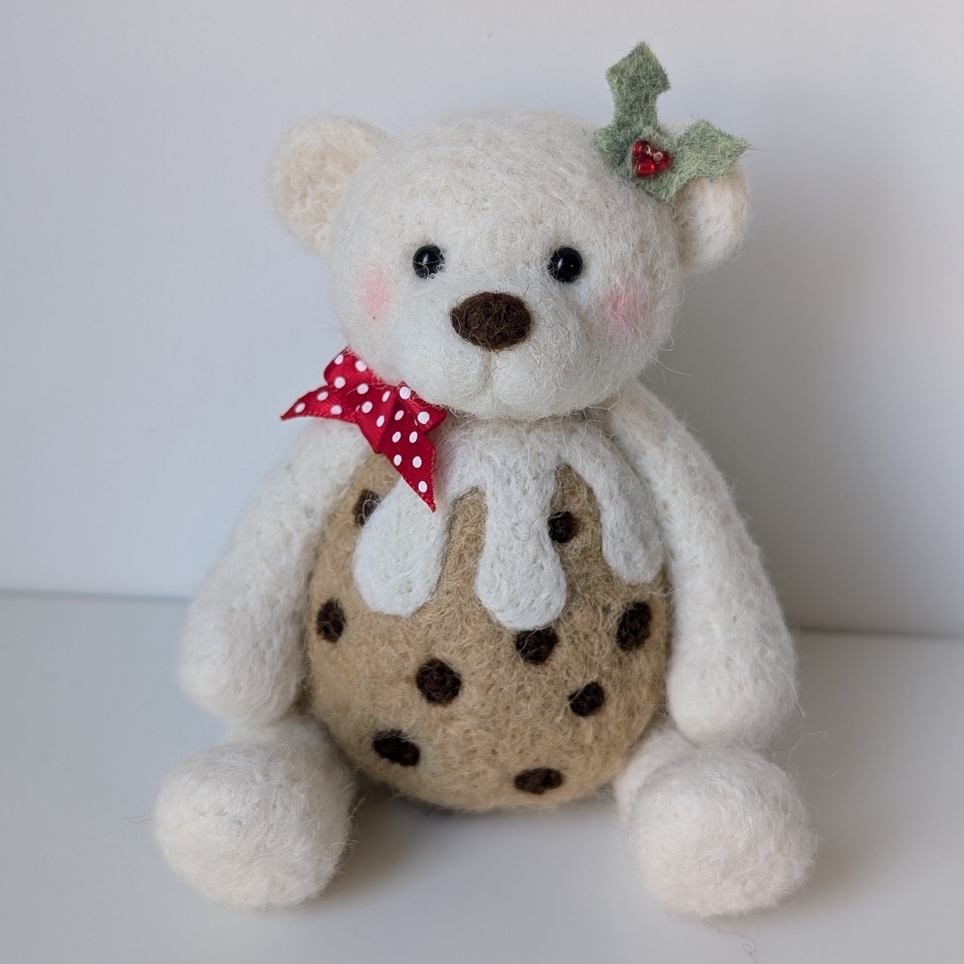 needlefelt bear with christmas pudding belly