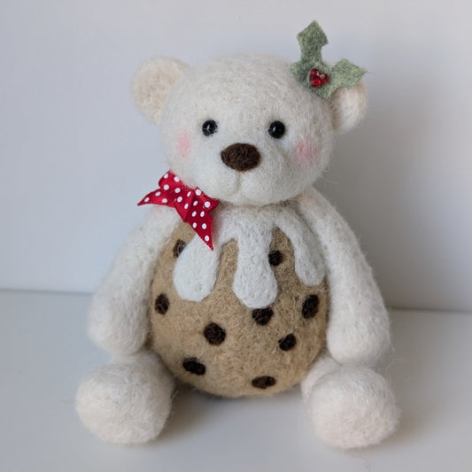 needlefelt bear with christmas pudding belly
